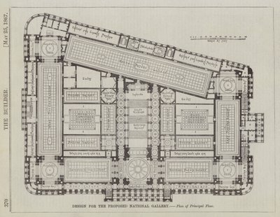 Design för det föreslagna Nationalgalleriet, Plan över huvudvåningen (gravyr) av English School