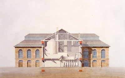 Design för Stag Brewhouse, originalmanuskriptritning från George Saunders kontor, ca 1807 (penna, wc och penna och bläck på papper) av English School