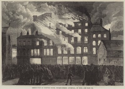 Förstörelse av Compton House, Church-Street, Liverpool, genom brand (gravyr) av English School