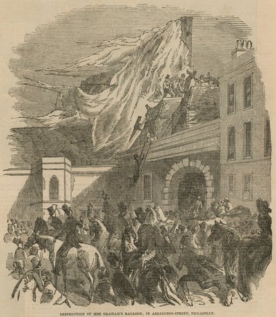 Förstörelse av Mrs Grahams ballong i Arlington Street, Piccadilly av English School