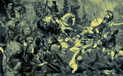 Förstörelse av den atenska armén på Sicilien, illustration från The Illustrated History of the World, publicerad ca 1880 (digitalt förbättrad bild) av English School