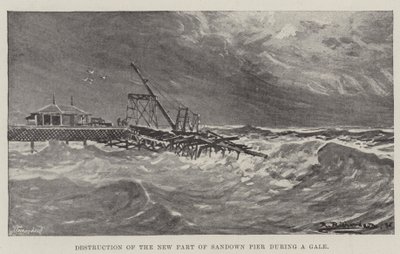 Förstörelse av den nya delen av Sandown Pier under en storm (gravyr) av English School