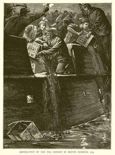 Förstörelse av telasterna i Bostons hamn, 1773 av English School