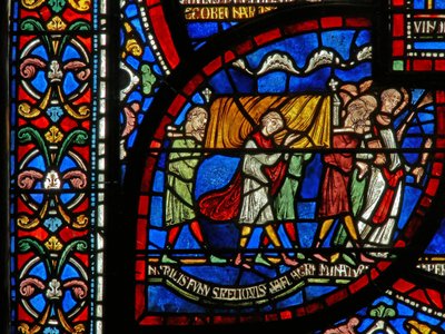 Detalj från Miracle Window som visar Jordan Fitzeisulfs berättelse av English School