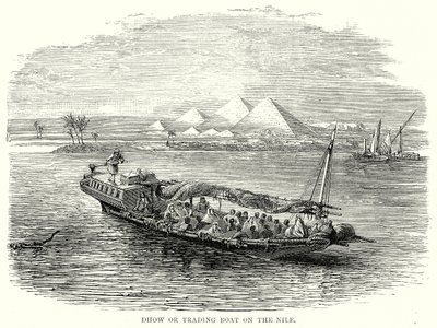 Dhow eller handelsbåt på Nilen (gravyr) av English School