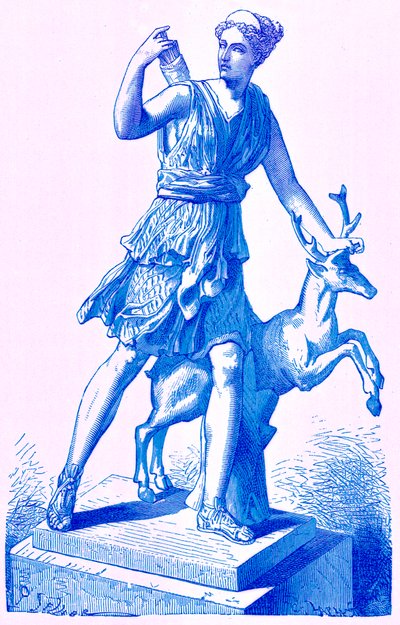 Diana with the Hind, illustration från History of Rome av Victor Duruy, publicerad 1884 (digitalt förbättrad bild) av English School