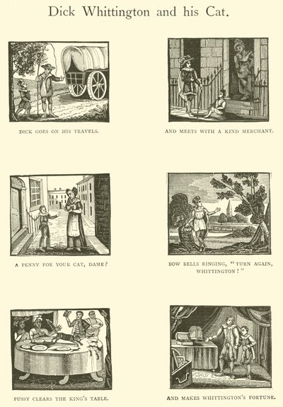 Dick Whittington och hans katt (träsnitt) av English School