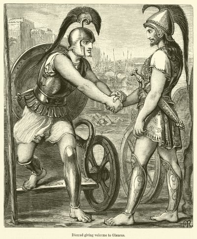 Diomed välkomnar Glaucus (gravyr) av English School