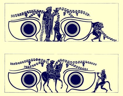 Dionysos, Hephaistos och satyrer, illustration från grekiska vassmålningar av J. E. Harrison och D. S. MacColl, publicerad 1894 (digitalt förbättrad bild) av English School