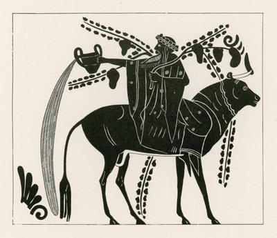Dionysos rider på en tjur (gravyr) av English School