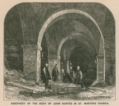 Upptäckt av John Hunters kropp i St Martins Church, London av English School