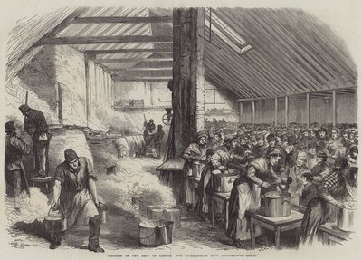 Nöd i östra London, Spitalfields Soup Kitchen (gravyr) av English School