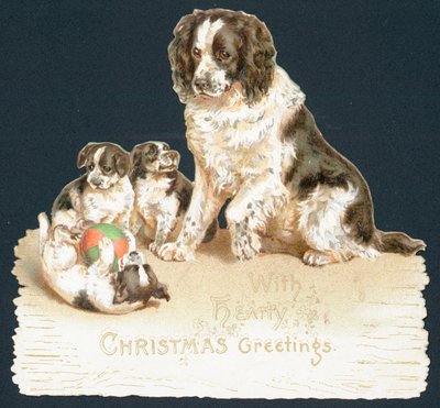 Hund och valpar, julkort av English School