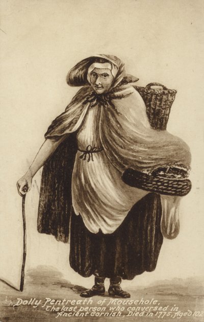 Dolly Pentreath från Mousehole, den sista personen som talade fornkorniska (litografi) av English School