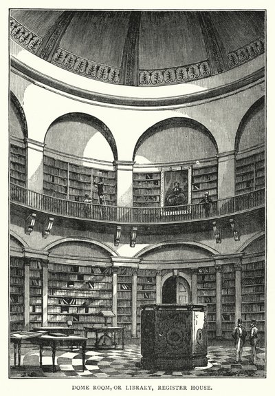 Kupolrum, eller bibliotek, registerhus (gravyr) av English School