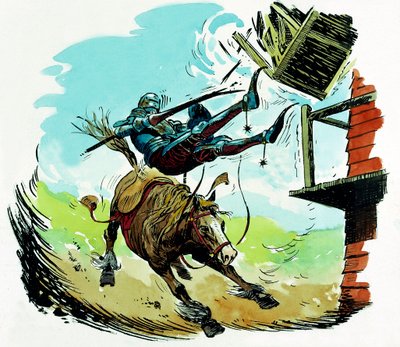 Don Quijote laddar en väderkvarn av English School