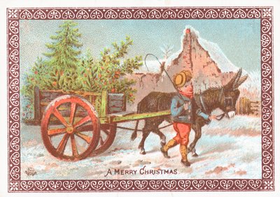 Åsnan drar vagn, julkort av English School