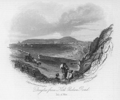 Douglas, från Kirk Onchan Road, Isle of Man (gravyr) av English School