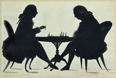 Dr. E. Darwin spelar schack med sin son, ca 1780 (akvarell på papper) av English School