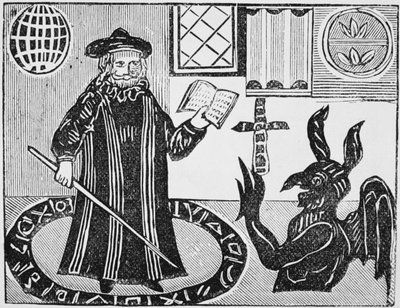 Dr Faustus in a Magic Circle, frontispice av Gents översättning av Dr Faustus, publicerad 1648 av English School