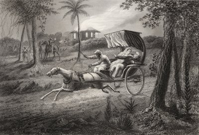 Dr Graham skjuten i sin vagn av Sealkote Myteri 1857, från "The History of the Indian Mytery", publicerad 1858 av English School