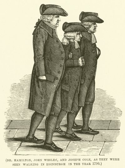 Dr Hamilton, John Wesley och Joseph Cole, så som de sågs promenera i Edinburgh år 1790 (gravyr) av English School