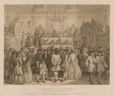 Dra ett lotteri i Guildhall, London, 1739 av English School