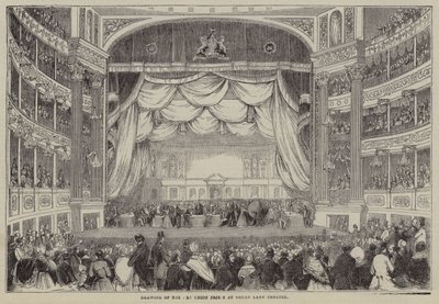 Ritning över Art Unions priser, Drury Lane Theatre, London (gravyr) av English School