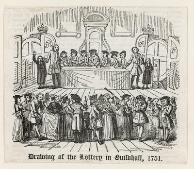 Dragning av lotteriet i Guildhall, 1751 av English School