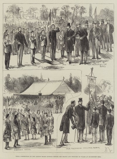 Drilltävling från London Board Schools inför prinsen och prinsessan av Wales på Buckhurst Hill (gravyr) av English School