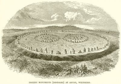 Druidiska monument (återställd) i Abury, Wiltshire av English School