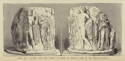 Drum of a Column från Dianatemplet i Efesos, nu i British Museum (gravyr) av English School