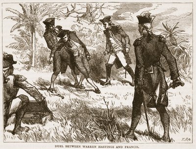 Duell mellan Warren Hastings och Francis, illustration från Cassells Illustrated History of India av James Grant, pub. 1879 av English School