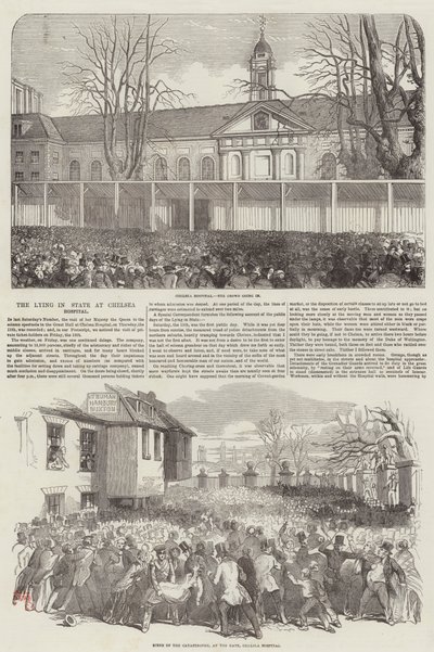 Hertigen av Wellington ligger i staten på Chelsea Hospital (gravyr) av English School
