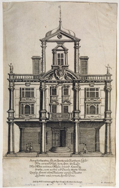 Dukes Theatre, Dorset Gardens, graverad av W. Sherwin (ca 1645-1711) 1673 av English School
