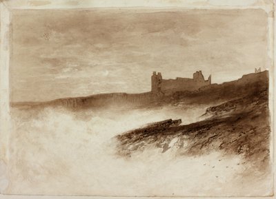 Dunstanburgh Castle (bläck på papper på kort) av English School
