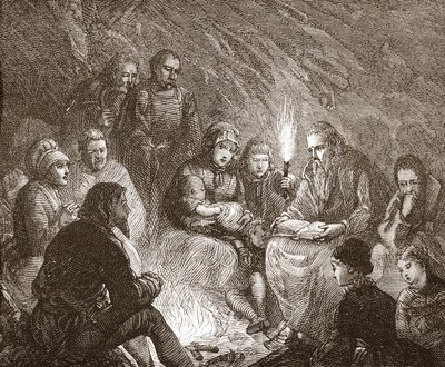 Holländska protestanter i gömmer sig, illustration från The History of Protestantism av James Aitken Wylie (1808-1890), pub. 1878 av English School
