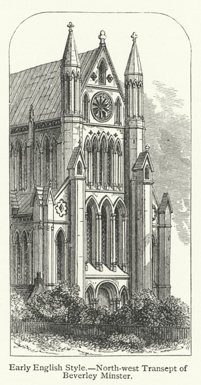 Tidig engelsk stil, nordvästra transeptet i Beverley Minster (gravyr) av English School