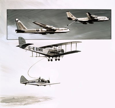 Tidig tankning under flygning för en Handley Page W10 (gouache på papper) av English School