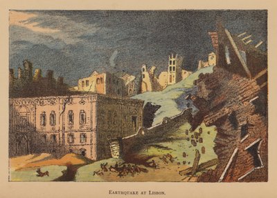 Jordbävning i Lissabon (färglitografi) av English School