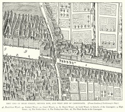 East End of High Street, Nether Bow och West End of Canongate (gravyr) av English School
