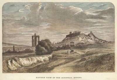 Östlig utsikt över Akropolis, Aten (färgad gravyr) av English School
