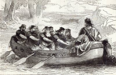 Edgar Stilla havet roddes nerför floden Dee av åtta biträdande prinsar, illustration från 