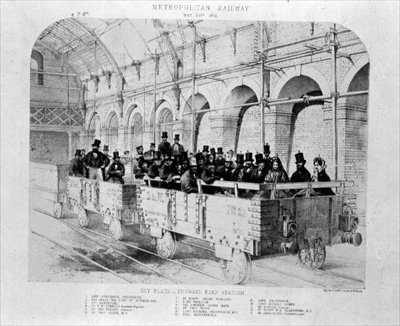 Edgware Road Station på Metropolitan Railways invigningsresa, 24 maj 1862 (litho) av English School