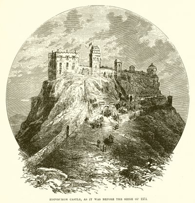 Edinburghs slott, som det var före belägringen 1573 av English School