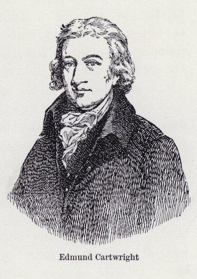 Edmund Cartwright, engelsk uppfinnare av kraftvävstolen (litho) av English School