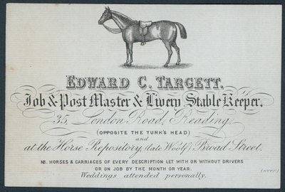 Edward C Targett, jobb- och postmästare och livstallvakt, handelskort av English School