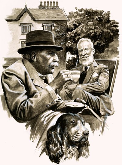 Edward Elgar und George Bernard Shaw beim Tee von English School