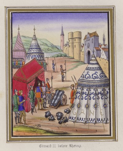 Edward III före Reims (färgad gravyr) av English School