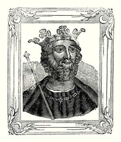 Edward II föddes 1284, kröntes 1308 och mördades 1328 (gravyr) av English School